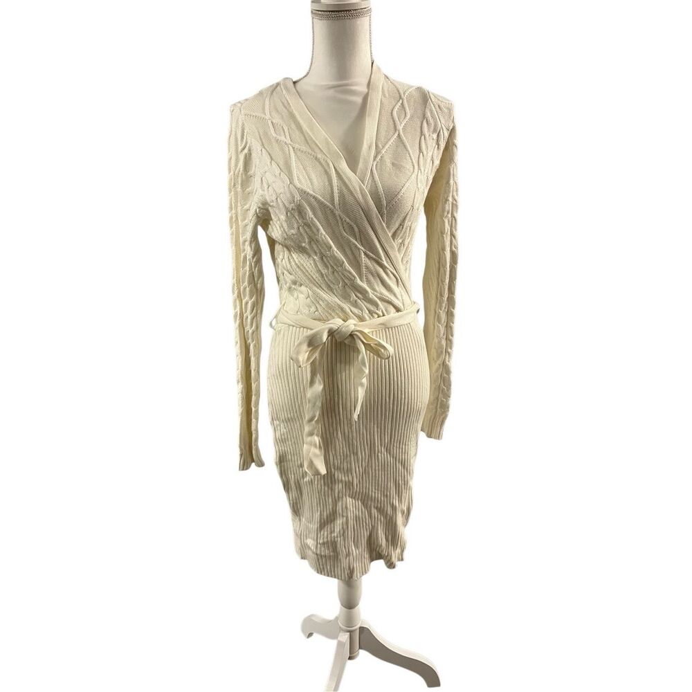 Guess XL faux wrapped cable knit sweater dress with tie